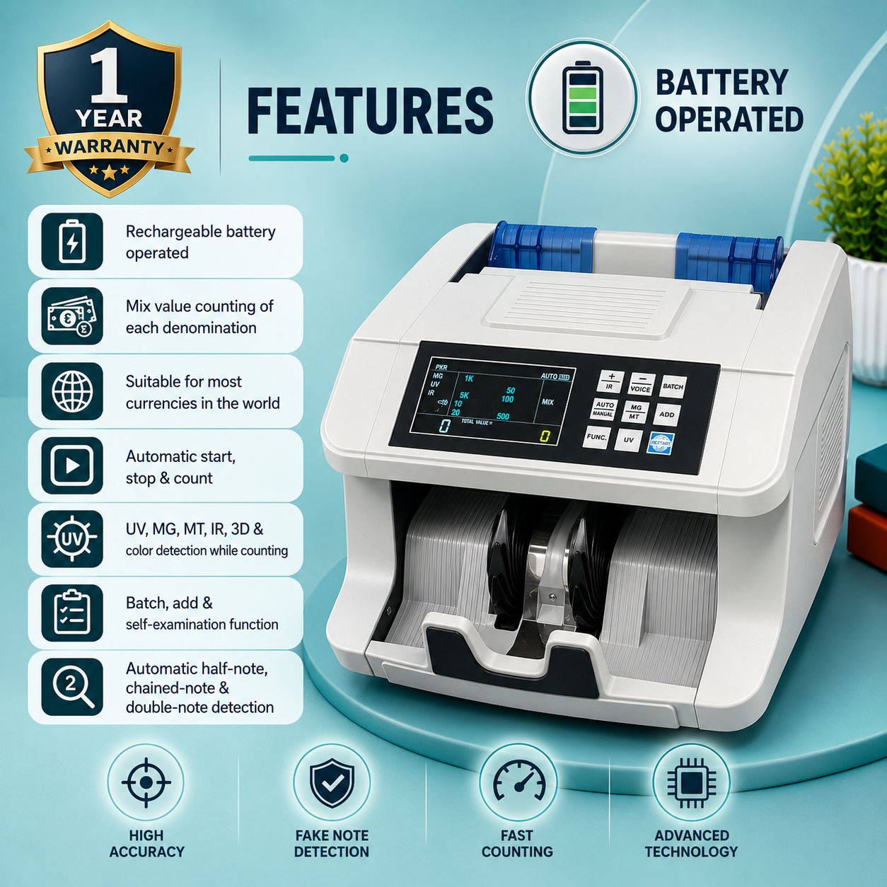 Battery Operated Mix cash Counting Machine| Model DL 8368