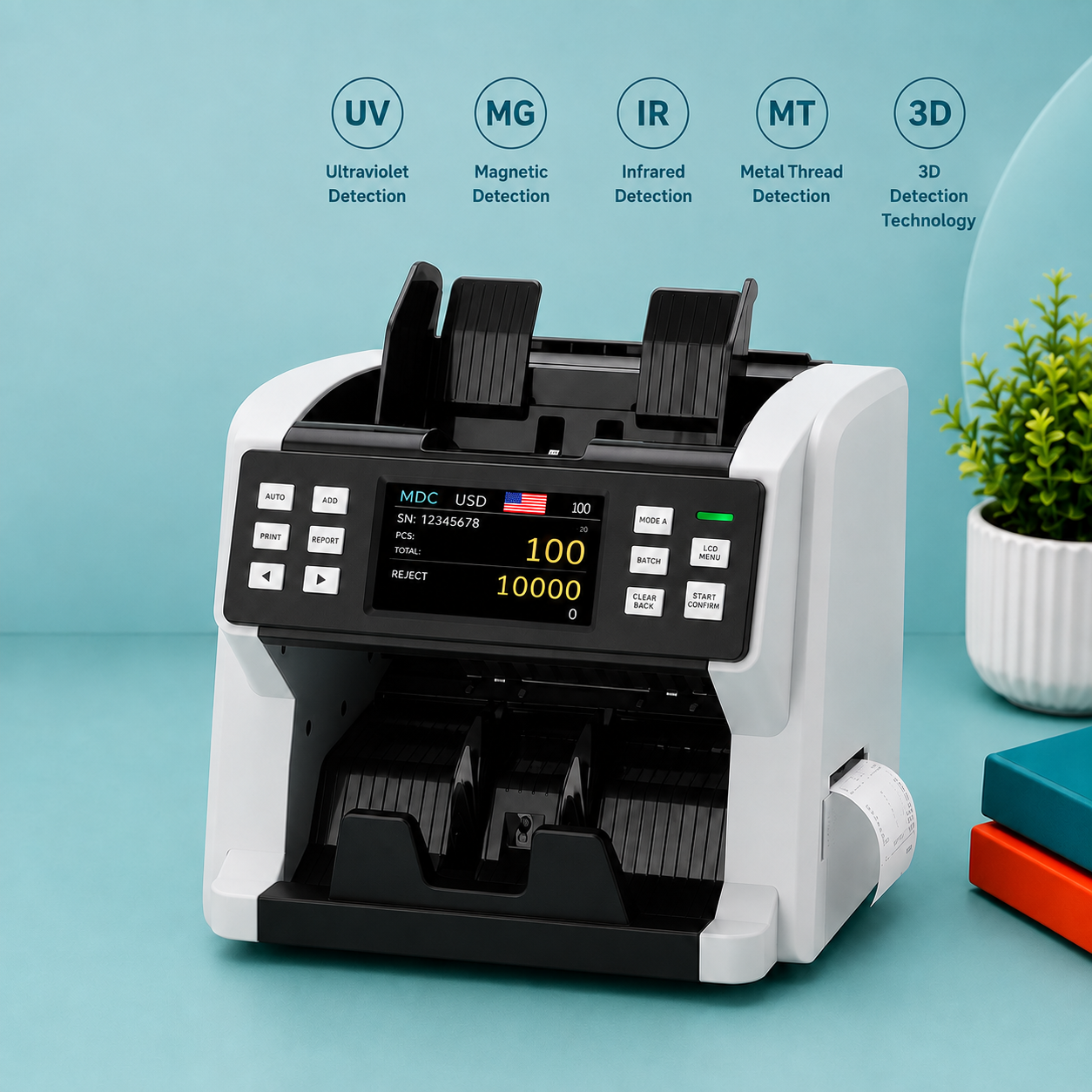 Front Loading Mix Value Cash Counting Machine with SN Reading and Printer Model DL- 6878