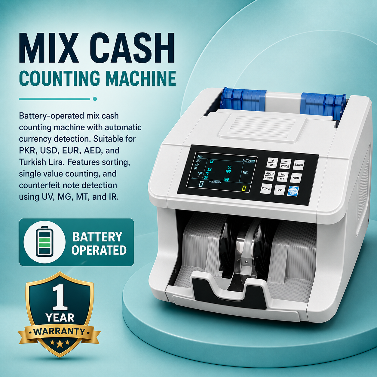 Battery Operated Mix cash Counting Machine| Model DL 8368