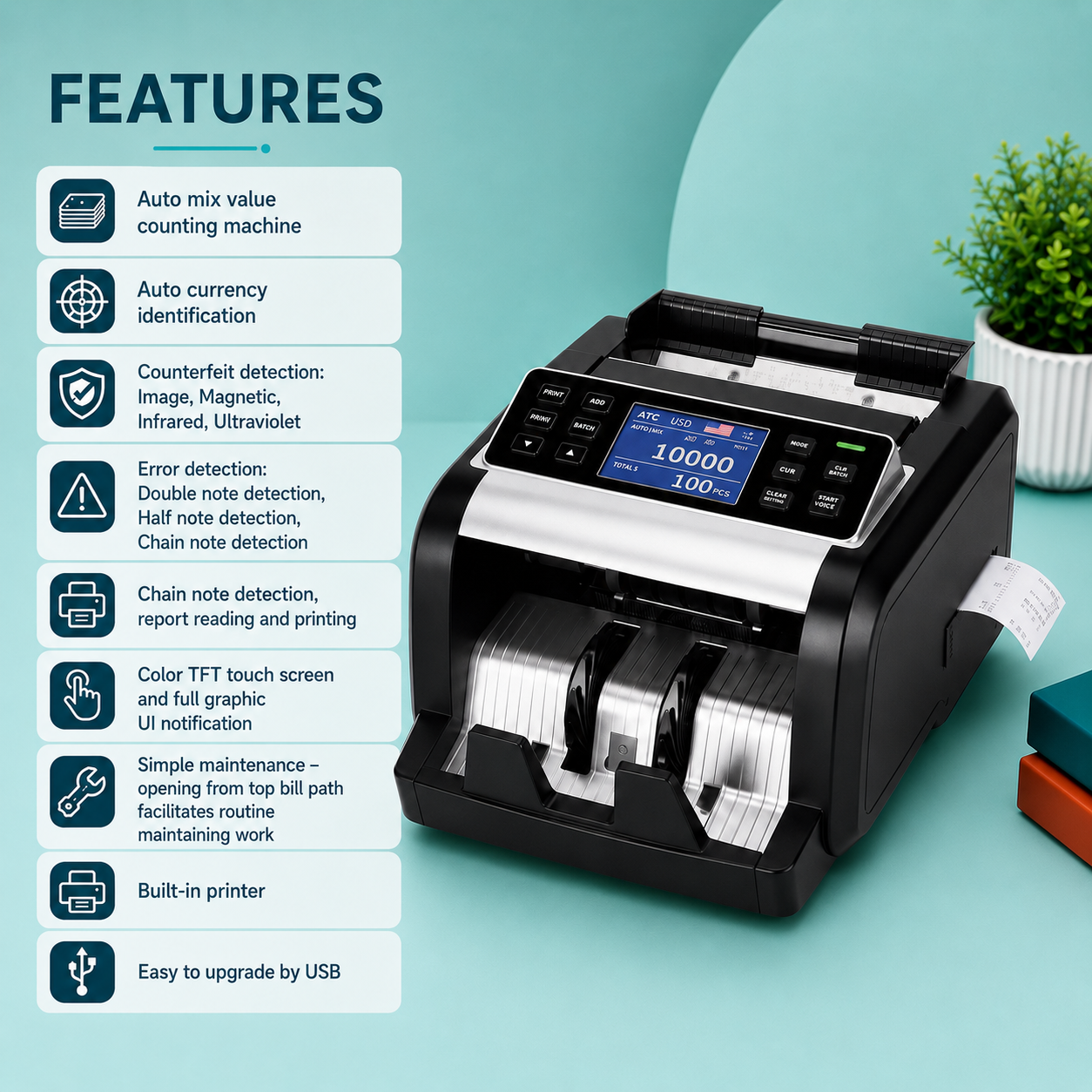 Mix Value Cash Counting Machine with Printer DL-6898