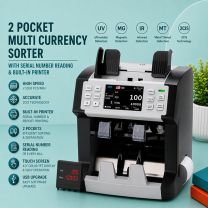 2 Pocket Mix Cash Counter with Serial Number Reading and Build in Printer Model DL- 6858