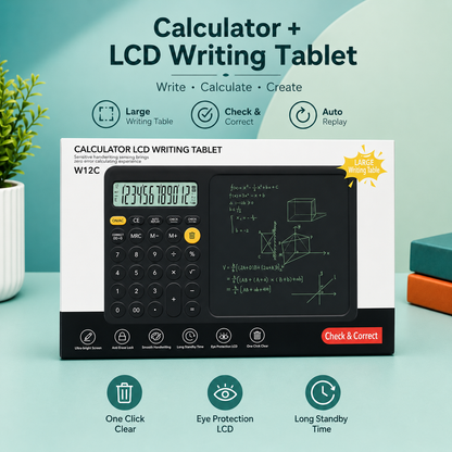 2-in-1 Calculator with LCD Writing Tablet – Perfect for Students, Shops & Office