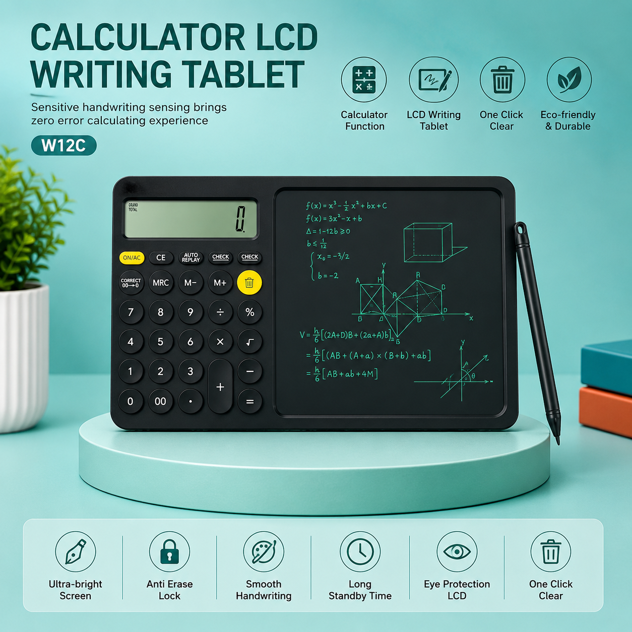 2-in-1 Calculator with LCD Writing Tablet – Perfect for Students, Shops & Office
