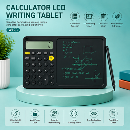 2-in-1 Calculator with LCD Writing Tablet – Perfect for Students, Shops & Office