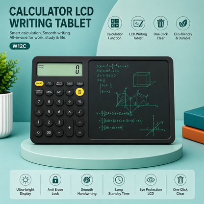 2-in-1 Calculator with LCD Writing Tablet – Perfect for Students, Shops & Office